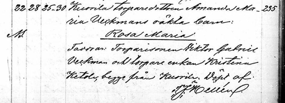 Roosa Maria, kastetut 1869